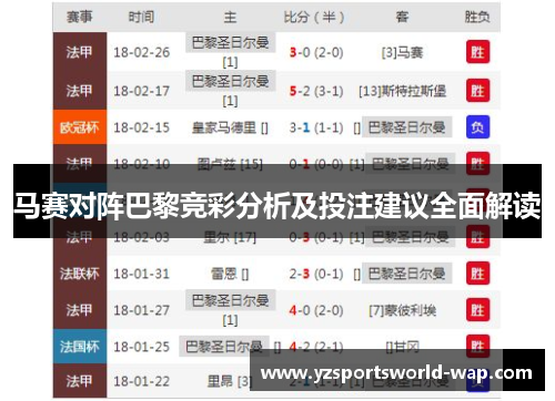 马赛对阵巴黎竞彩分析及投注建议全面解读